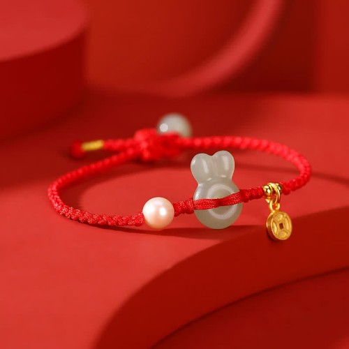 925 Silver Year of the Rabbit Hetian Jade Coin Wealth Bracelet