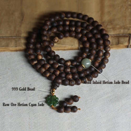 108 Mala Beads Agarwood Jade 999 Gold Peace Bracelet 108 Mala Beads Agarwood Jade 999 Gold Peace Bracelet