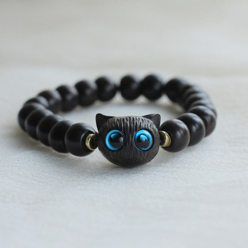 Ebony Wood Sandalwood Cat Peace Bracelet Ebony Wood Sandalwood Cat Peace Bracelet