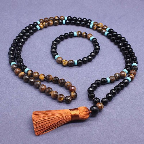 Tibetan Black Onyx Peace Mala Set Tibetan Black Onyx Peace Mala Set