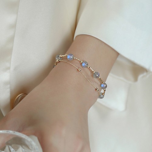 Moonstone Positive Charm Chain Bracelet Moonstone Positive Charm Chain Bracelet