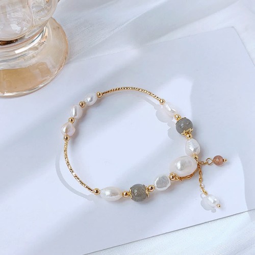 Pearl Moonstone Strawberry Quartz Optimism Bracelet Pearl Moonstone Strawberry Quartz Optimism Bracelet