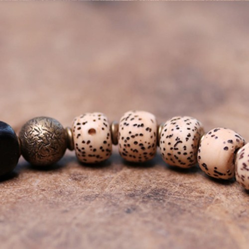 Tibetan Bodhi Seed Black Obsidian Copper Peace Bracelet Tibetan Bodhi Seed Black Obsidian Copper Peace Bracelet