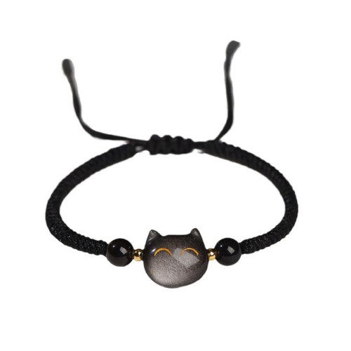 Silver Sheen Obsidian Strawberry Quartz Cat Bracelet Silver Sheen Obsidian Strawberry Quartz Cat Bracelet