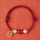 Sterling Silver Good Fortune Agate Pearl Red String Bracelet