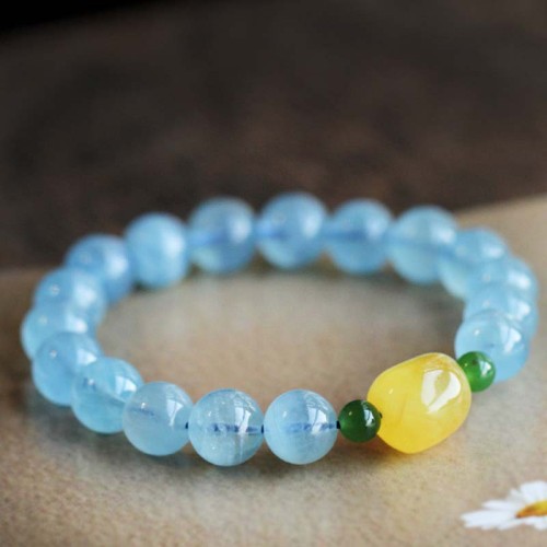 Aquamarine Amber Beads Serenity Healing Bracelet Aquamarine Amber Beads Serenity Healing Bracelet