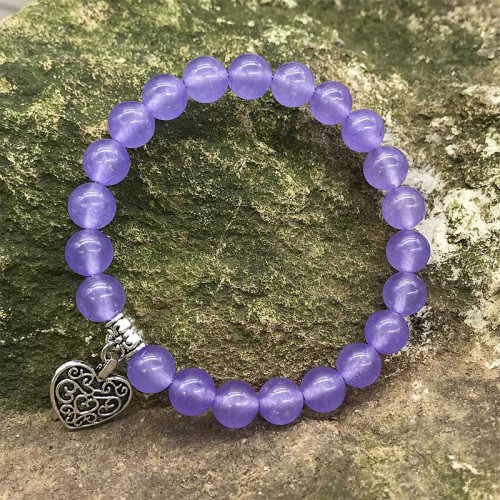 Natural Gemstone Lucky Heart Charm Stretch Bracelet Natural Gemstone Lucky Heart Charm Stretch Bracelet
