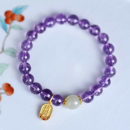 Amethyst Crystal Hetian Jade Healing Charm Bracelet