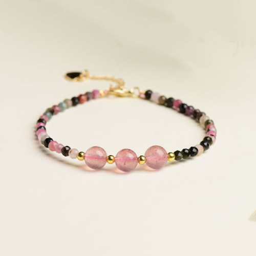 Colorful Tourmaline Strawberry Quartz Positive Love Bracelet Colorful Tourmaline Strawberry Quartz Positive Love Bracelet