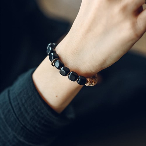 Tibetan Bodhi Seed Black Obsidian Copper Peace Bracelet Tibetan Bodhi Seed Black Obsidian Copper Peace Bracelet