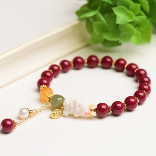 Year of the Rabbit Cinnabar Hetian Jade Bunny Bracelet Year of the Rabbit Cinnabar Hetian Jade Bunny Bracelet