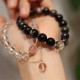 Silver Sheen Obsidian Pink Crystal Yin Yang Couple Bracelet Silver Sheen Obsidian Pink Crystal Yin Yang Couple Bracelet