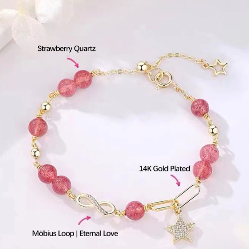 14K Gold Plated Strawberry Quartz M枚bius Loop Bracelet