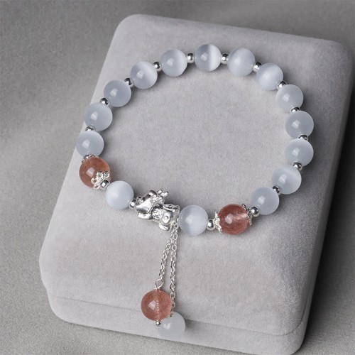 Cat's Eye Moonstone Strawberry Quartz PiXiu Bracelet Cat's Eye Moonstone Strawberry Quartz PiXiu Bracelet