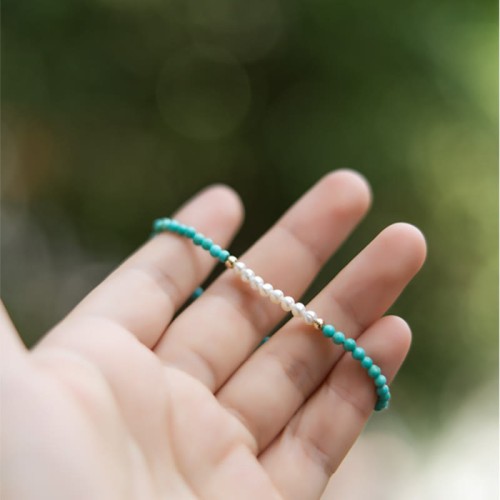 925 Sterling Silver Natural Turquoise Pearl Beaded Bracelet 925 Sterling Silver Natural Turquoise Pearl Beaded Bracelet