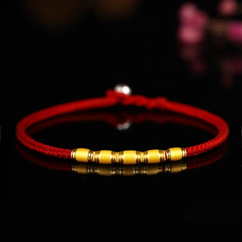 999 Gold Lucky Bead Eight-Thread Peace Knot Bracelet