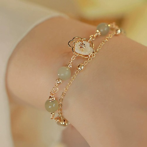 Gold Plated Jade Butterfly Flower Luck Bracelet Gold Plated Jade Butterfly Flower Luck Bracelet