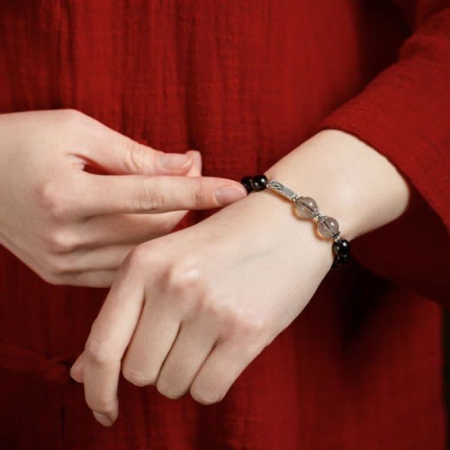 925 Silver Obsidian Moonstone Strength Couple Bracelet 925 Silver Obsidian Moonstone Strength Couple Bracelet