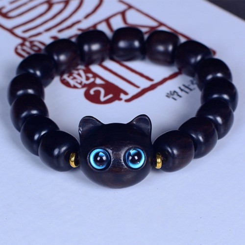 Ebony Wood Liuli Glass Lovely Cat Balance Bracelet Ebony Wood Liuli Glass Lovely Cat Balance Bracelet