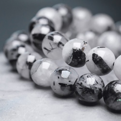 Black Rutilated Quartz Ebony Wood White Crystal Success Bracelet Black Rutilated Quartz Ebony Wood White Crystal Success Bracelet