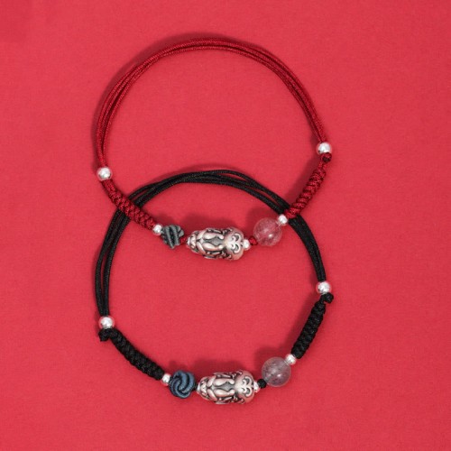 999 Sterling Silver PiXiu Strawberry Quartz Wealth Bracelet 999 Sterling Silver PiXiu Strawberry Quartz Wealth Bracelet