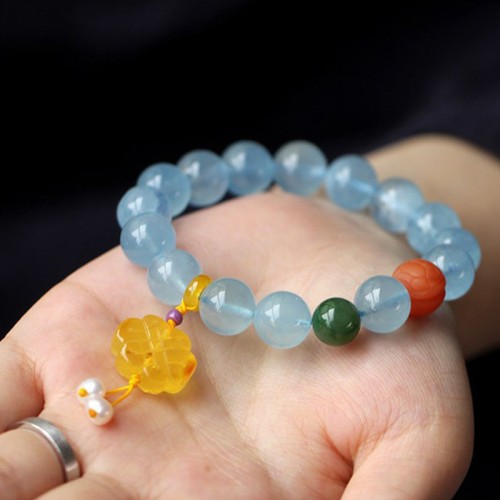 Aquamarine Amber Chinese Knot Charm Peace Bracelet