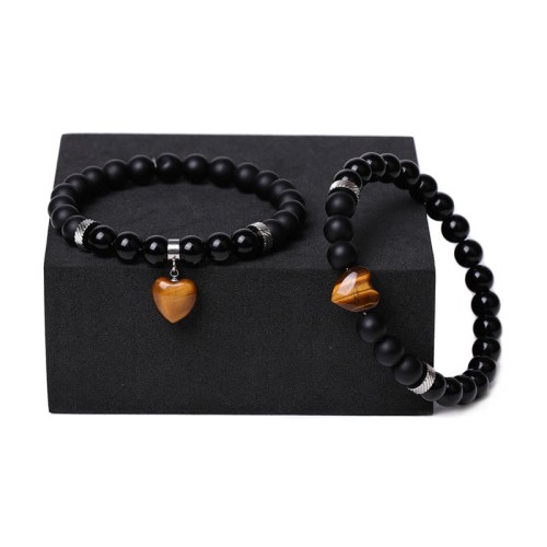 Black Onyx Crystal Stone Love Heart Protection Couple Bracelet Black Onyx Crystal Stone Love Heart Protection Couple Bracelet