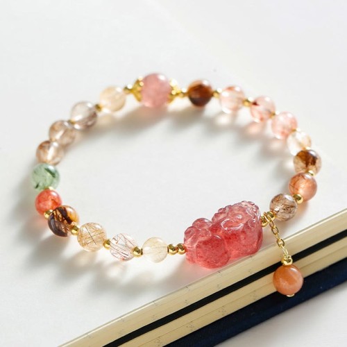 Rutilated Quartz Strawberry Quartz PiXiu Wealth Bracelet Rutilated Quartz Strawberry Quartz PiXiu Wealth Bracelet