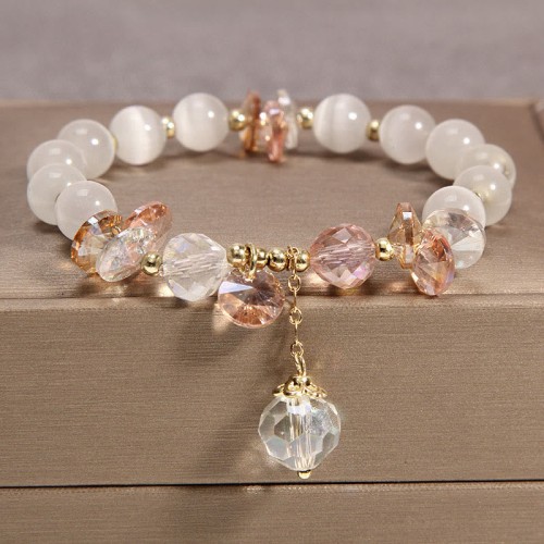Cat's Eye Pink Crystal Peace Charm Bracelet Cat's Eye Pink Crystal Peace Charm Bracelet