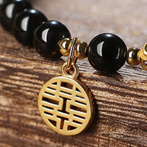 Black Obsidian Hetian Jade Gourd Strength Bracelet Black Obsidian Hetian Jade Gourd Strength Bracelet