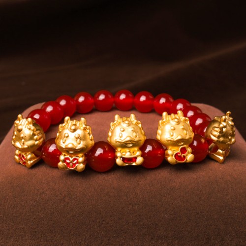 Year of the Dragon Red Agate Copper Coin Fu Character Bracelet Year of the Dragon Red Agate Copper Coin Fu Character Bracelet