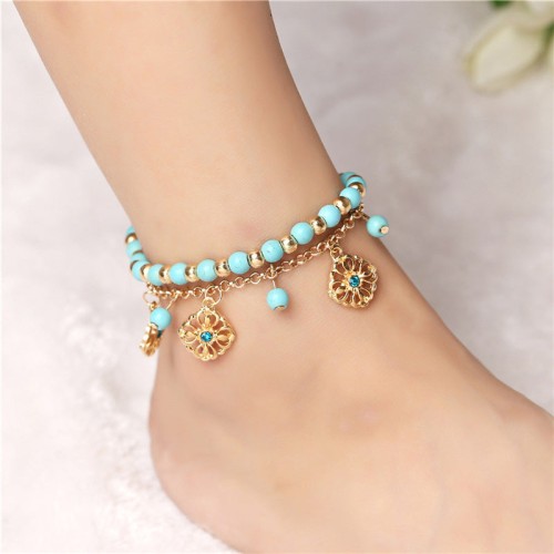 2Pcs Turquoise Stone Flower Protection Bracelet 2Pcs Turquoise Stone Flower Protection Bracelet