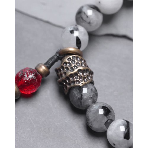 Black Rutilated Quartz Ebony Wood White Crystal Success Bracelet Black Rutilated Quartz Ebony Wood White Crystal Success Bracelet
