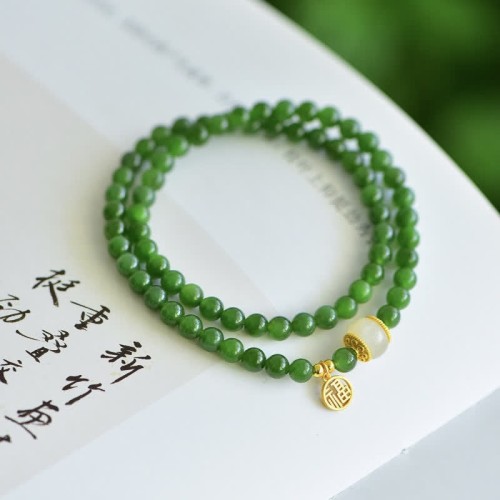 Hetian Cyan Jade Happiness Blessing Bracelet Hetian Cyan Jade Happiness Blessing Bracelet