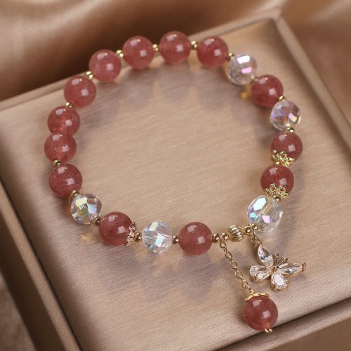 Natural Strawberry Quartz Butterfly Charm Bracelet Natural Strawberry Quartz Butterfly Charm Bracelet