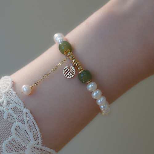 Natural Pearl Hetian Jade Happiness Wisdom Bracelet