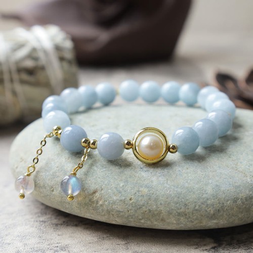 Aquamarine Pearl Moonstone Charm Bracelet Aquamarine Pearl Moonstone Charm Bracelet
