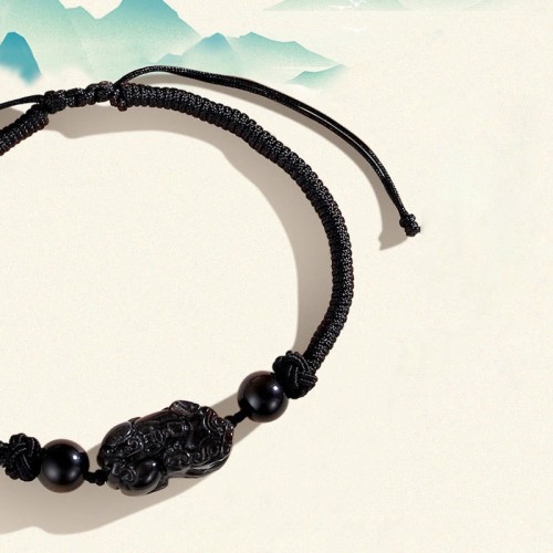 Silver Sheen Obsidian Strawberry Quartz PiXiu Bracelet Silver Sheen Obsidian Strawberry Quartz PiXiu Bracelet