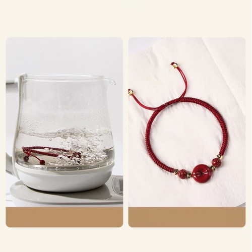 Handmade Lotus Cinnabar Blessing Braid Bracelet