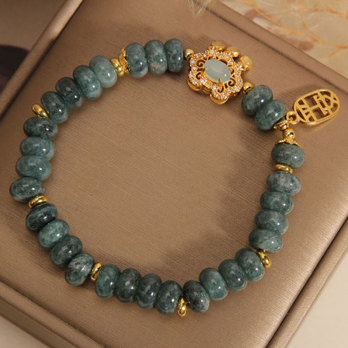 Jade Chinese Lock Charm Peace Luck Bracelet