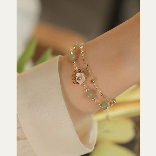 Gold Plated Jade Butterfly Flower Luck Bracelet Gold Plated Jade Butterfly Flower Luck Bracelet