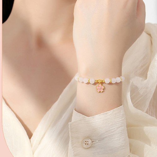 925 Sterling Silver Hetian White Jade Cherry Blossom Protection Bracelet 925 Sterling Silver Hetian White Jade Cherry Blossom Protection Bracelet