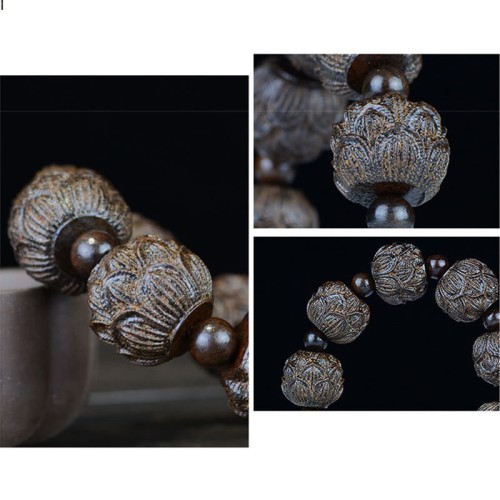Ebony Wood Arhats Lotus Dragon Balance Bracelet
