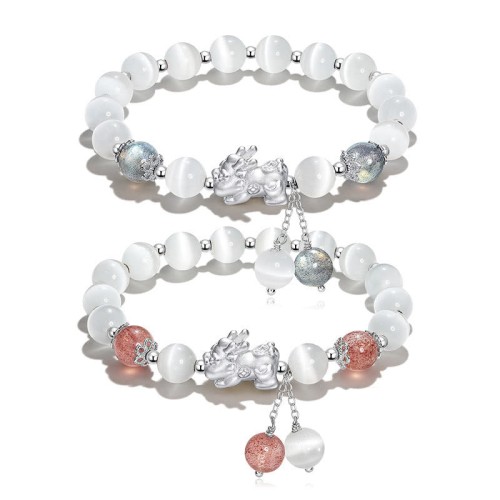 Cat's Eye Moonstone Strawberry Quartz PiXiu Bracelet Cat's Eye Moonstone Strawberry Quartz PiXiu Bracelet