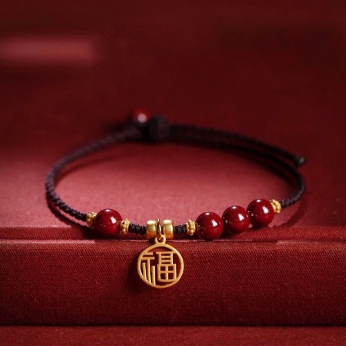 Cinnabar Fu Character Charm Blessing Bracelet Cinnabar Fu Character Charm Blessing Bracelet