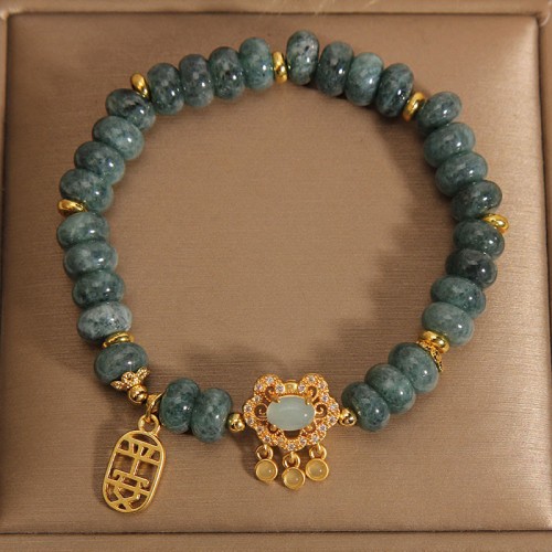 Jade Chinese Lock Charm Peace Luck Bracelet