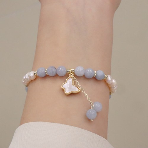 Aquamarine Pearl Ginkgo Leaf Butterfly Charm Bracelet Aquamarine Pearl Ginkgo Leaf Butterfly Charm Bracelet