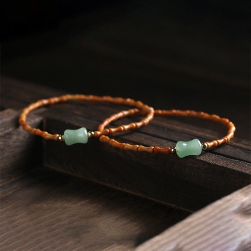 Olive Pit Green Aventurine Bamboo Luck Bracelet