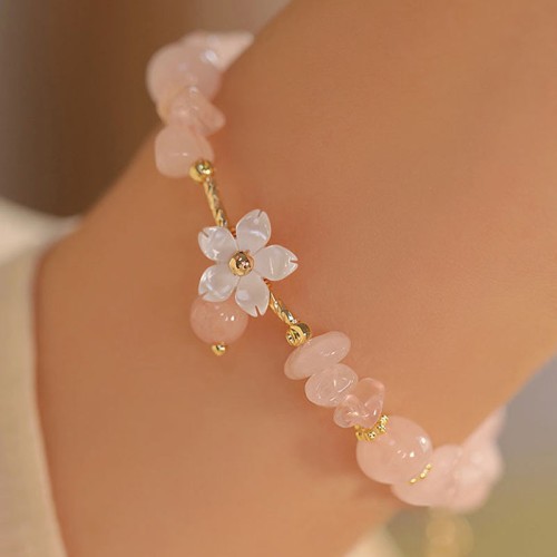 Gold-Plated Pink Crystal Flower Love Bracelet Gold-Plated Pink Crystal Flower Love Bracelet