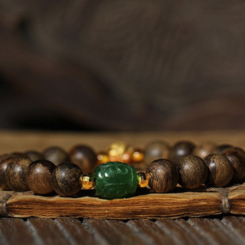 999 Gold Brunei Agarwood Cyan Jade Lotus Bracelet 999 Gold Brunei Agarwood Cyan Jade Lotus Bracelet